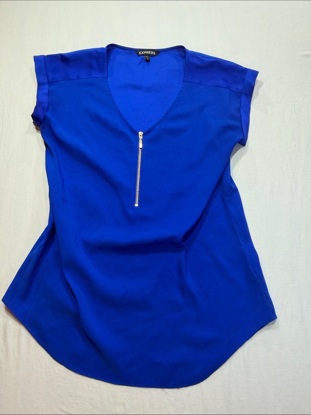 Express Women's Electric Blue Zip V-Neck Blouse